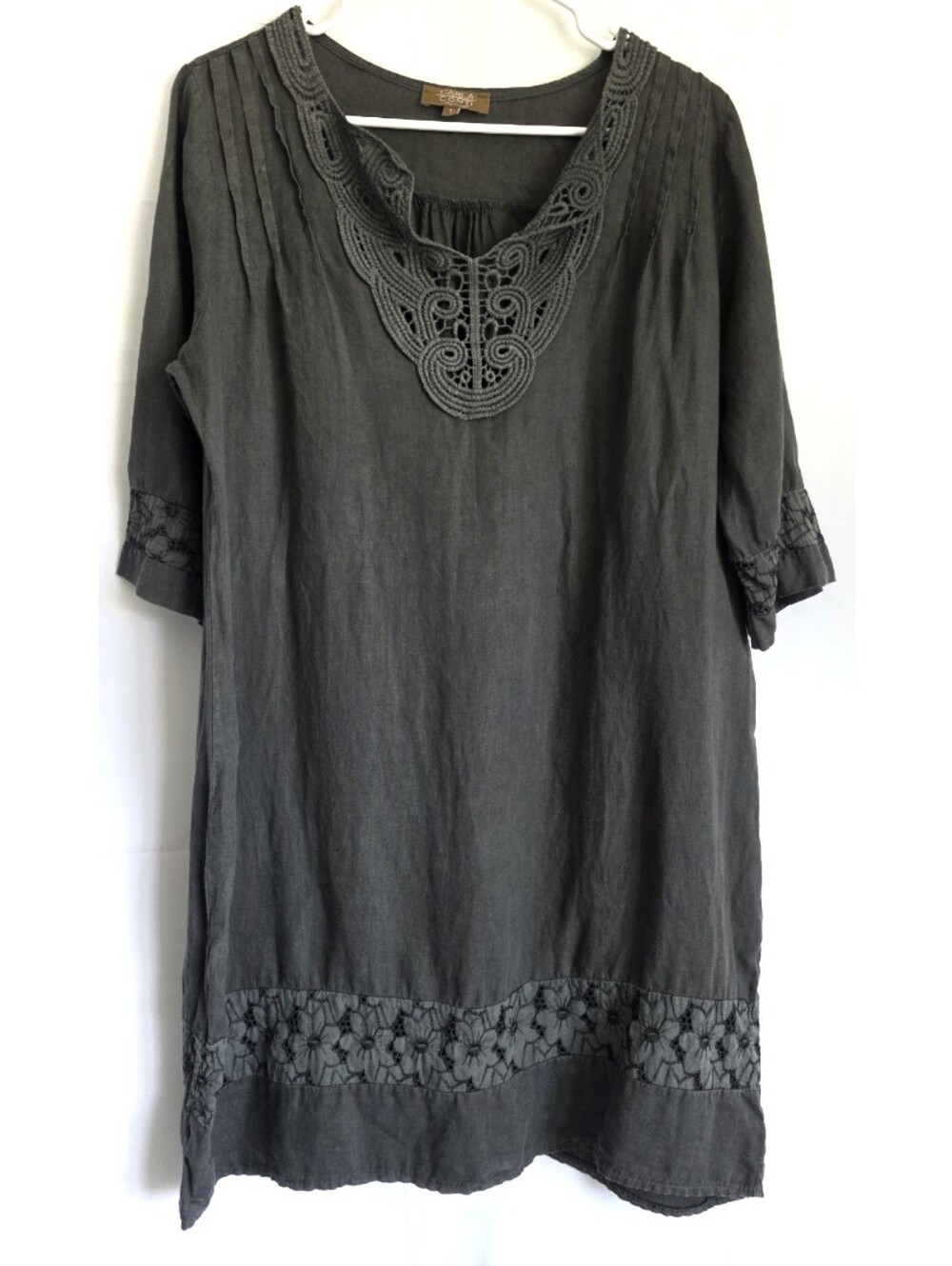 CARLA CONTI Linen Crochet & Eyelet Dress S